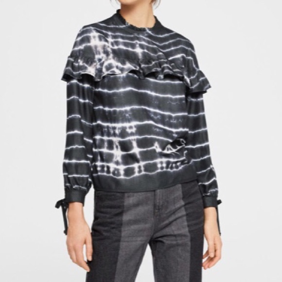 MANGO Tie Dye Ruffle Long Sleeve Knot Wrist Blouse - Picture 2 of 7